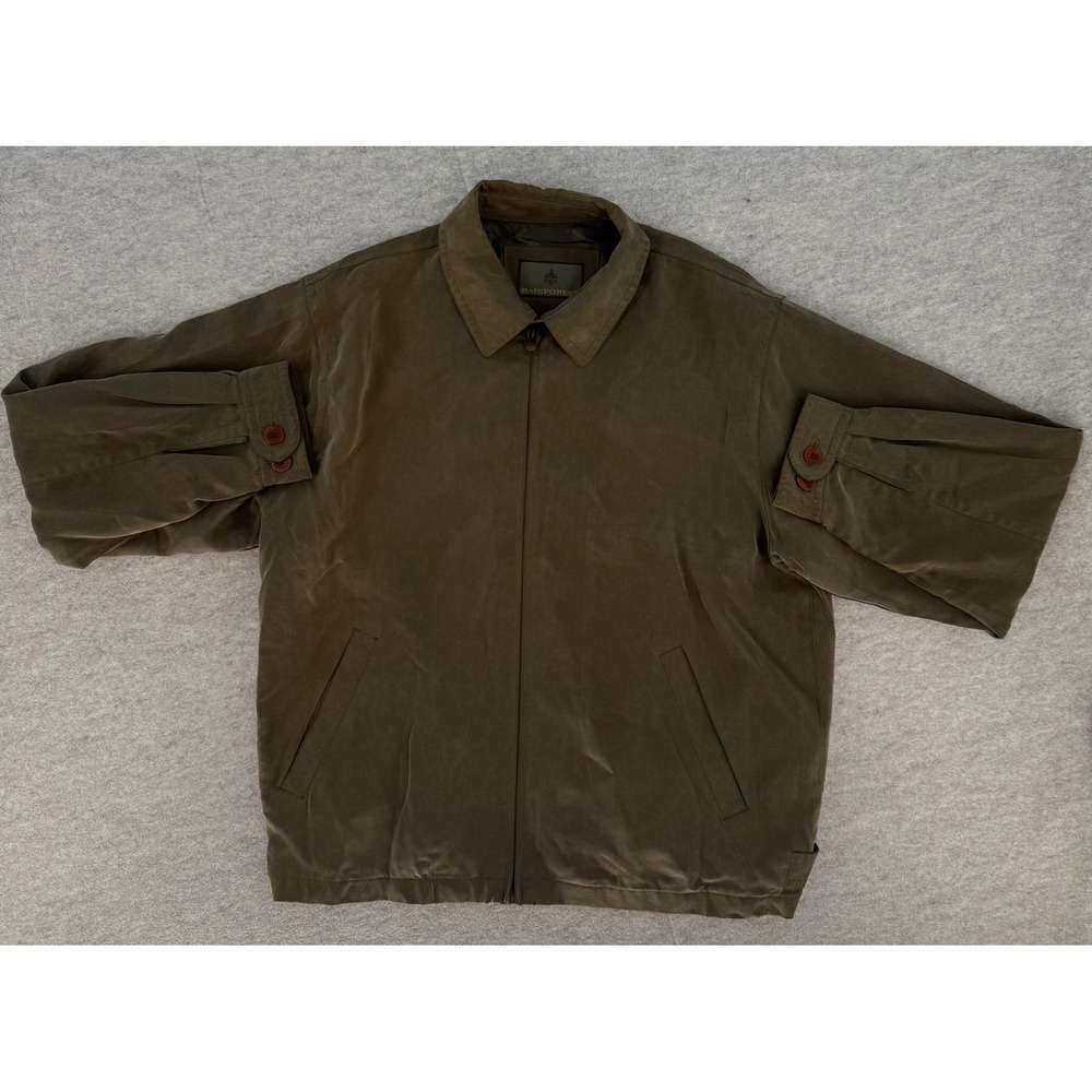 Rainforest Mens Olive Green Microfiber Harrington Bomber Jacket Size Large L